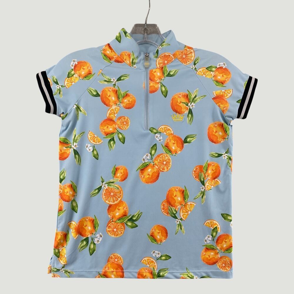 Kastel Kids Citrus Print Quarter Zip Performance Top Blue Orange Youth L
